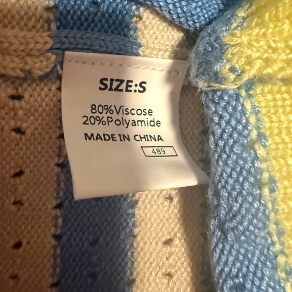 Striped Sleeveless Lightweight Sweater Vest - Blue and Yellow Small - Picture 6 of 8